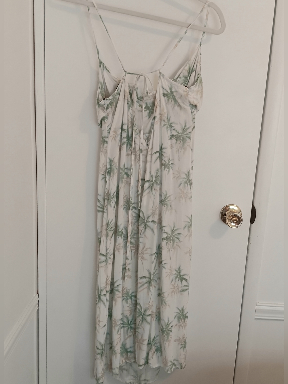 Midi Slip Dress Off White & Green Palm Print Cowl Front Stappy Keyhole Back - Picture 8 of 8